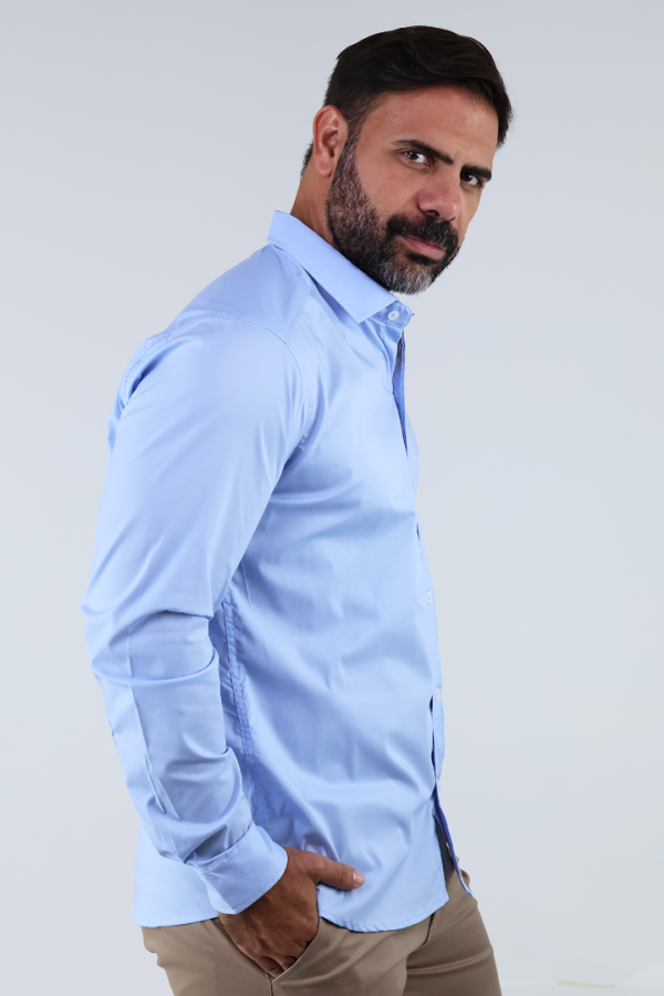 Camisa de Manga Larga Slim Fit Azul de Vestir Para Caballero
